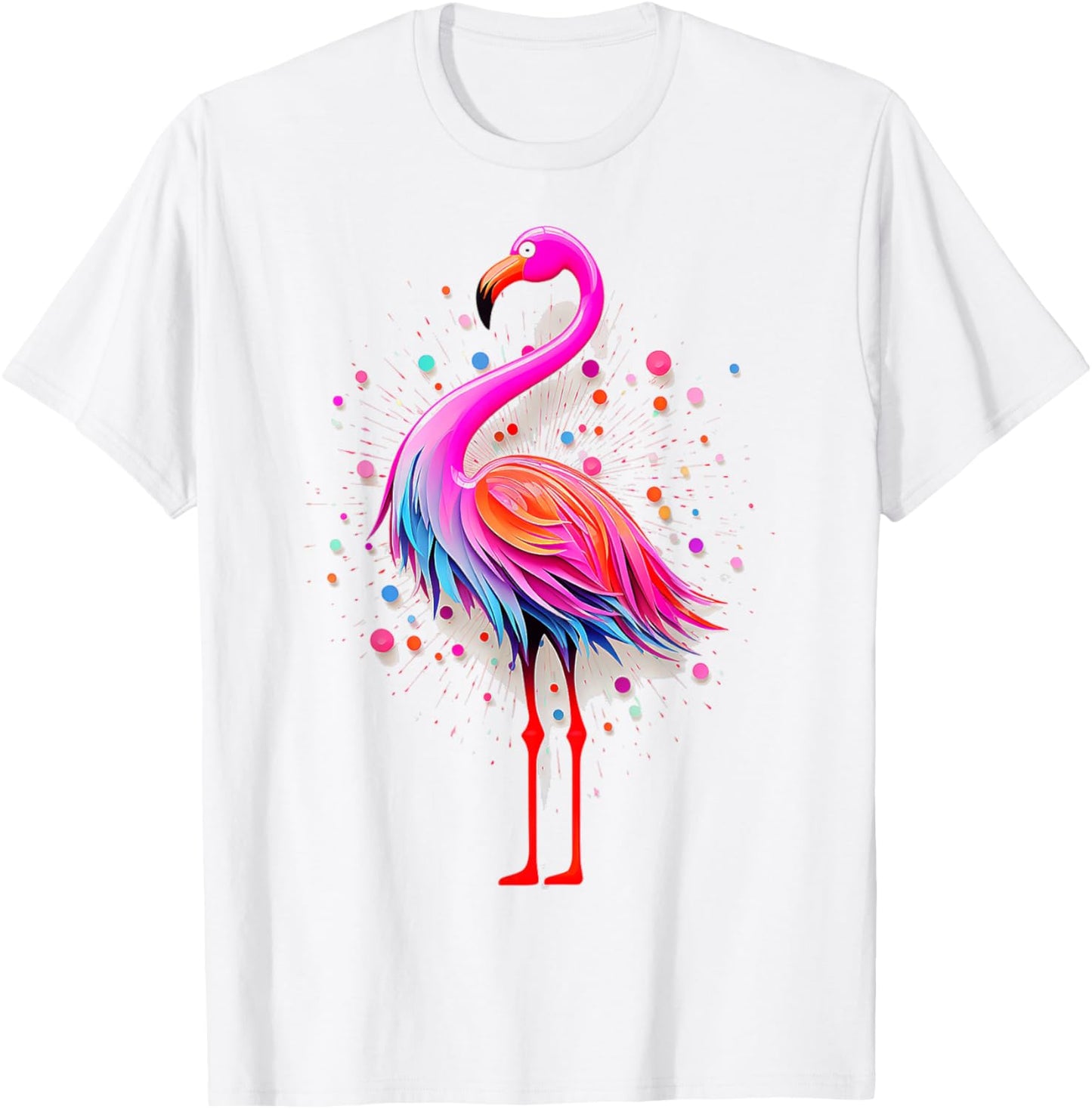 Flamingo Art Geometric Animal Cute Graphic Flamingo T-Shirt - T-Shirt | White