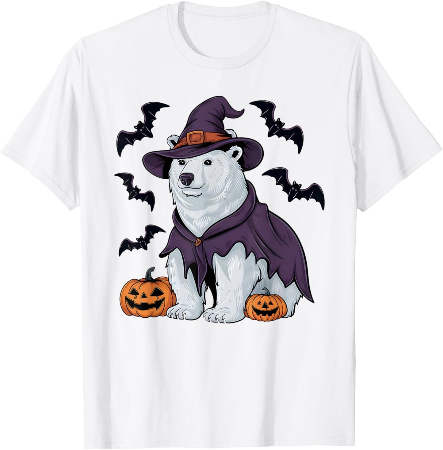 Polar Bear Halloween Costume Scary Pumpkin Bat Witch T-Shirt - T-Shirt | White