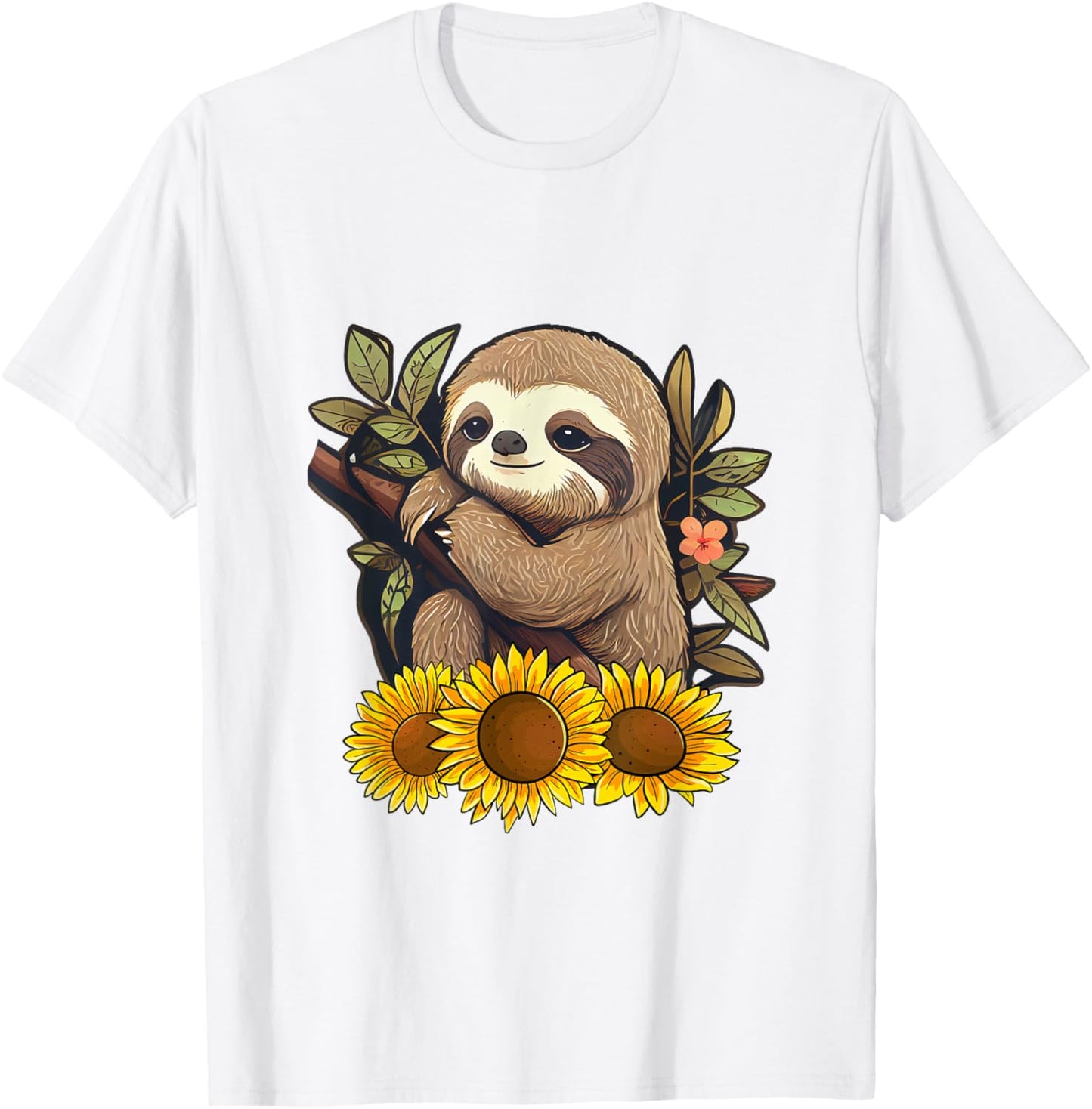 Sunflower Sloth Flower T-Shirt - T-Shirt | White