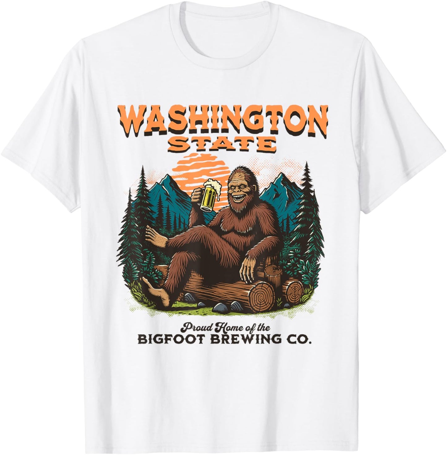 State of Washington Funny Bigfoot Drinking Beer Sasquatch T-Shirt - T-Shirt | White