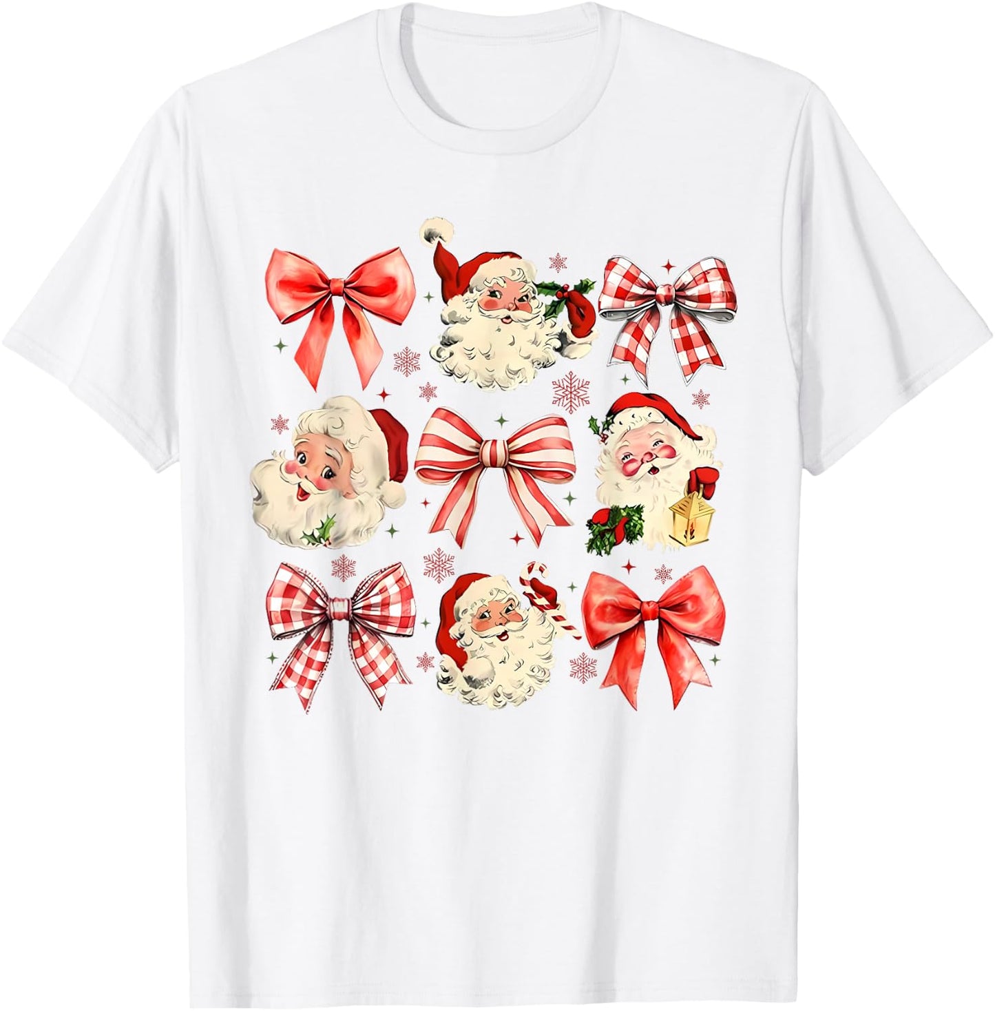Retro Coquette Santa Red Bows Christmas Girl T-Shirt - T-Shirt | White