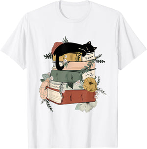 Cat Reading Book Cute Cat And Book Lover Girls Kid T-Shirt - T-Shirt | White