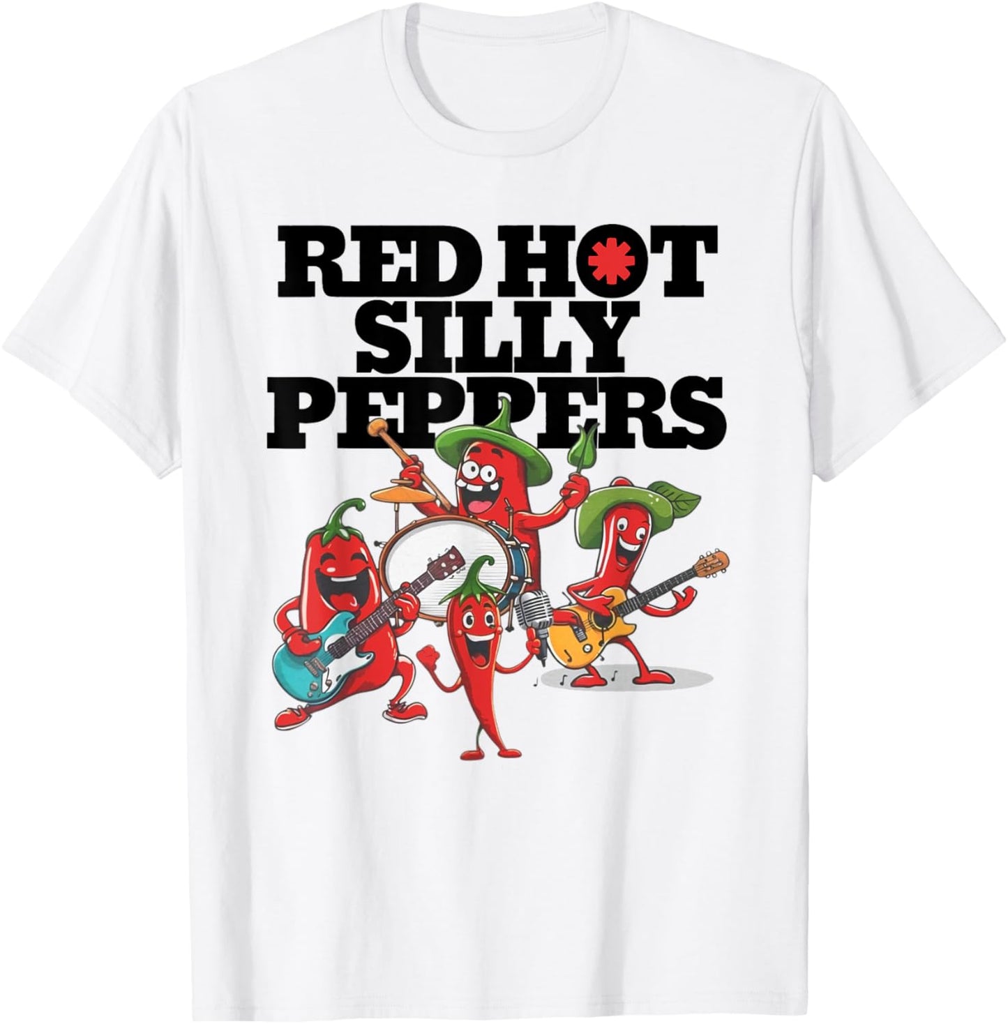 Red Hot Silly Peppers Funny Parody Cute Chilli Music Band T-Shirt - T-Shirt | White