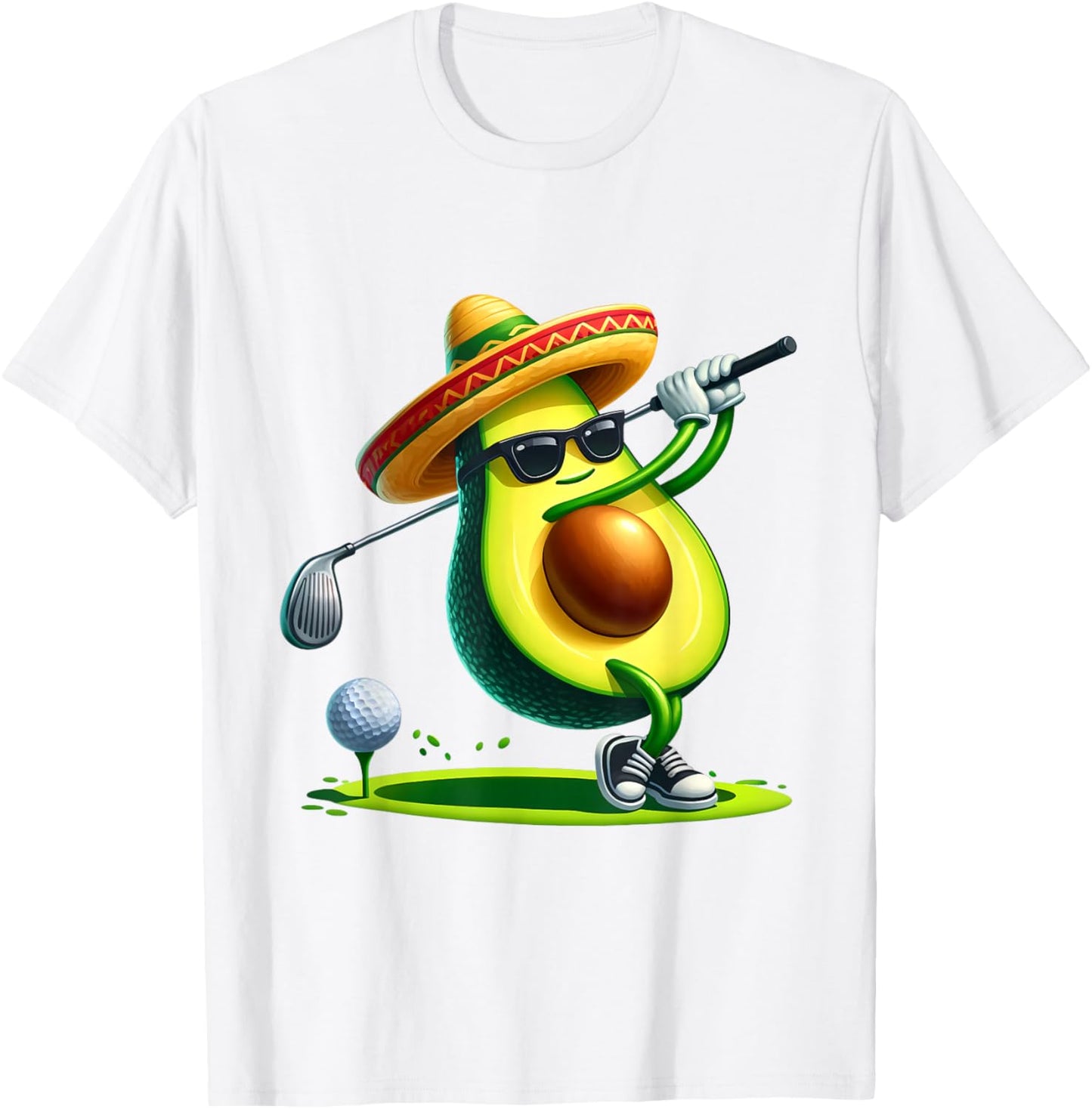 Funny Cinco De Mayo Avocado Showing Golf Skills Golf Players T-Shirt - T-Shirt | White