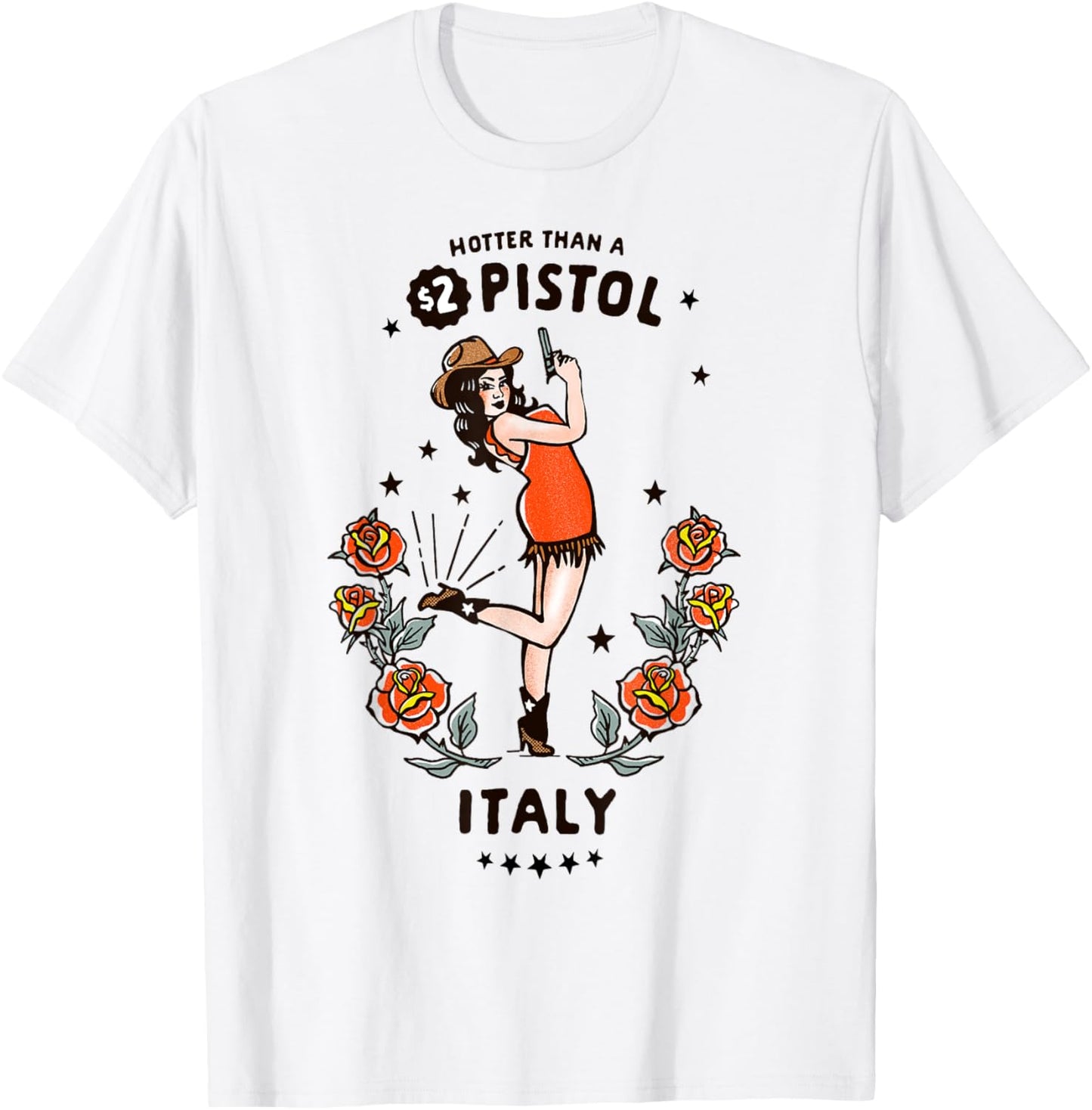 Cute Vintage Italy Cowgirl: Italian Spaghetti Western Cowboy T-Shirt - T-Shirt | White