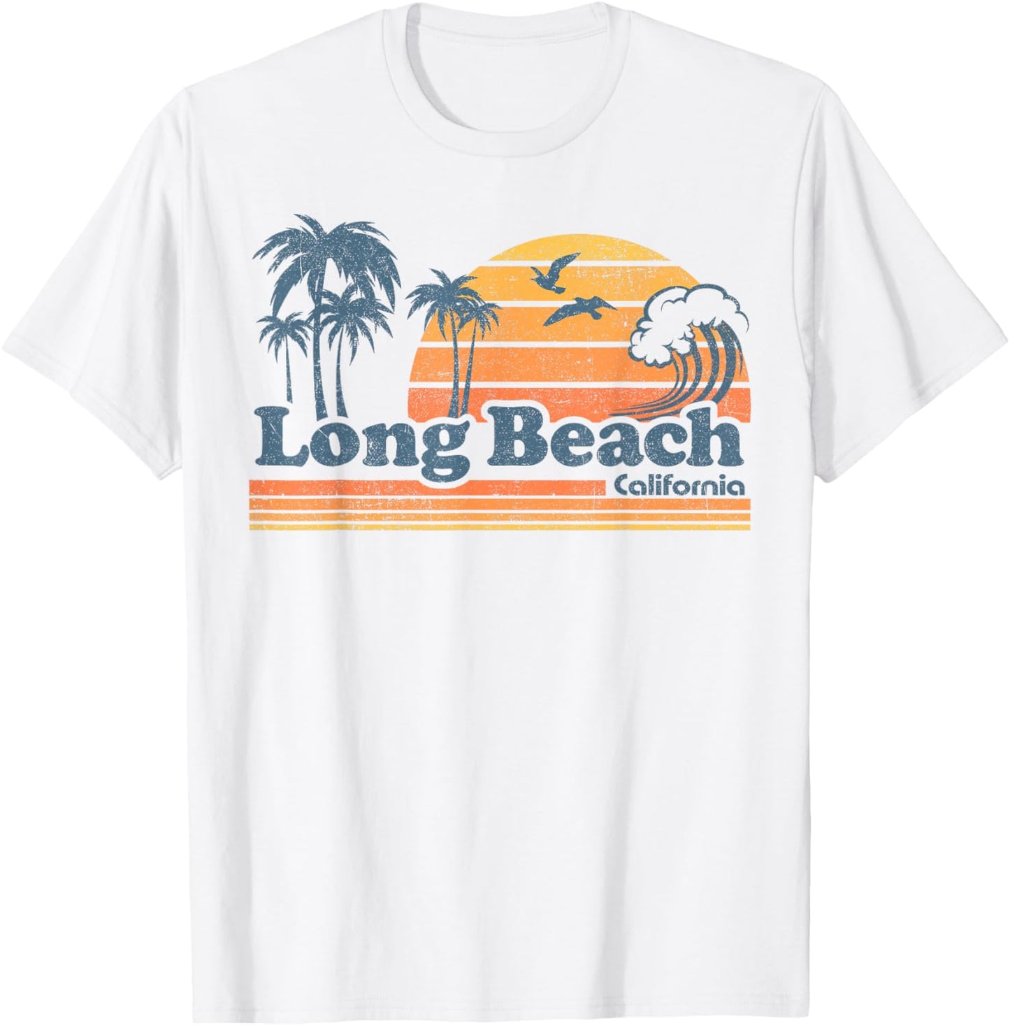Long Beach California Vacation Cute Vintage Cali 70s Retro T-Shirt - T-Shirt | White