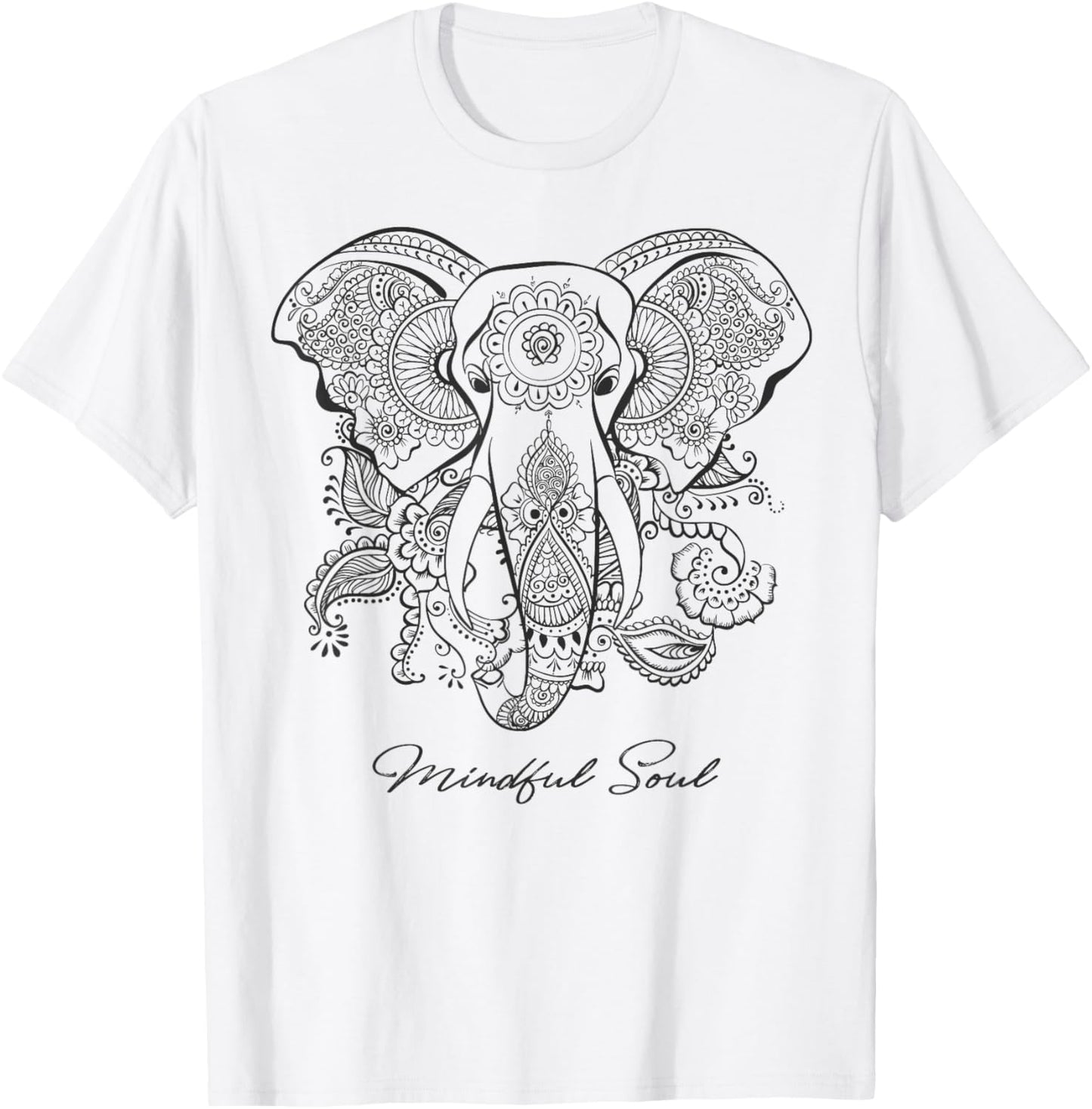 Mindfulness Saying Mandala Elephant Yoga Mindful Soul T-Shirt - T-Shirt | White