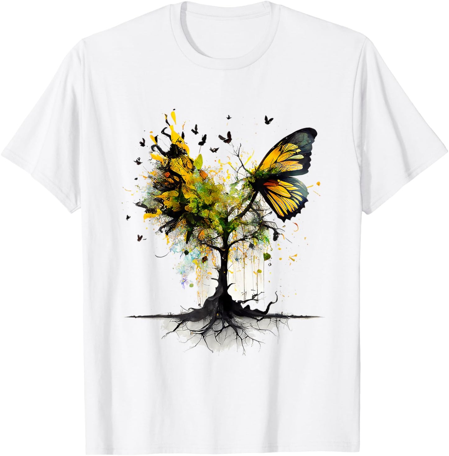 Butterfly Animal Tree Creative Art T-Shirt - T-Shirt | White