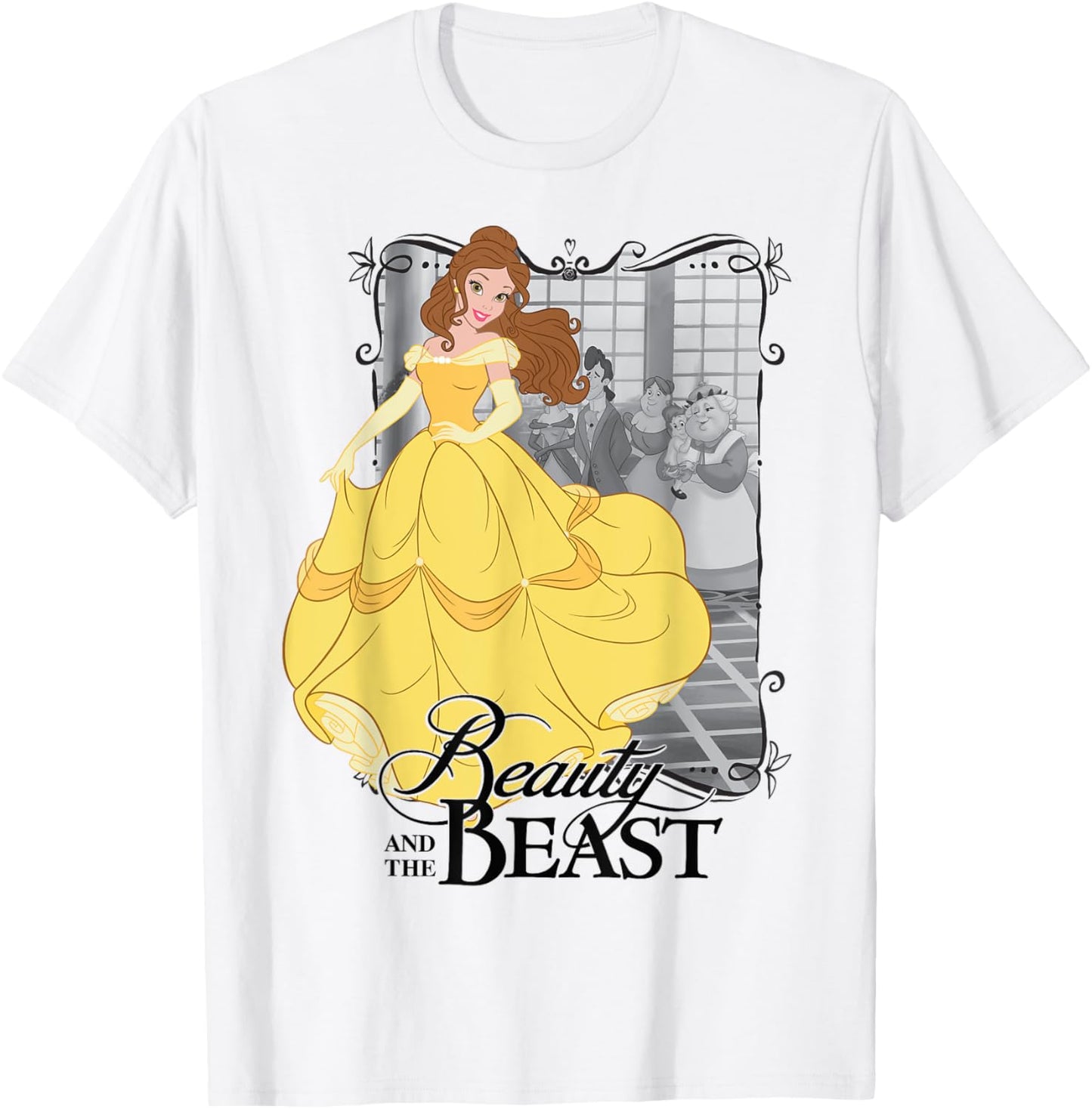 Disney Beauty and the Beast Graphic , grey, S T-Shirt - T-Shirt | White