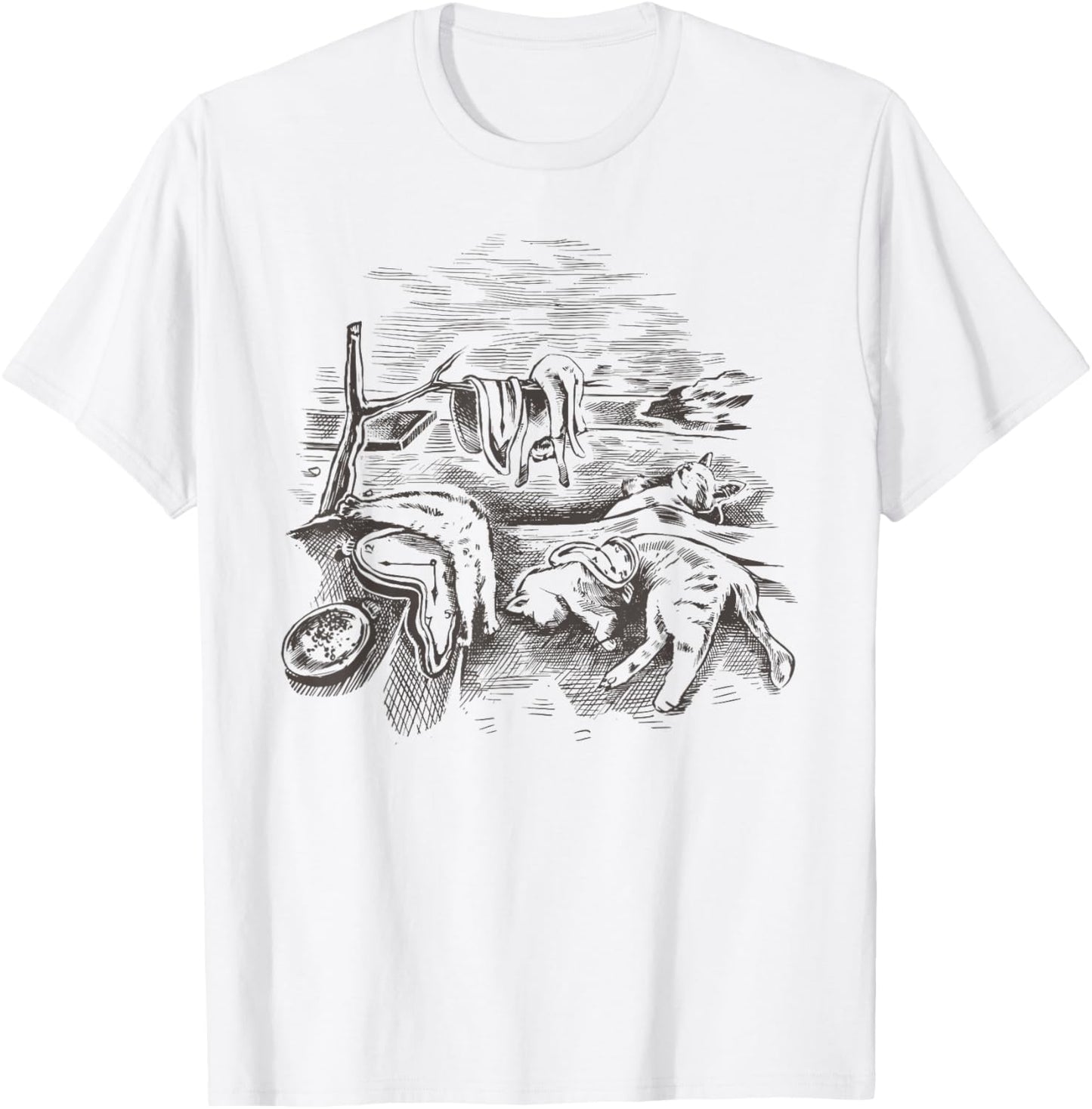 The Persistence of Memory Dali Clock Cats Parody Men Women T-Shirt - T-Shirt | White