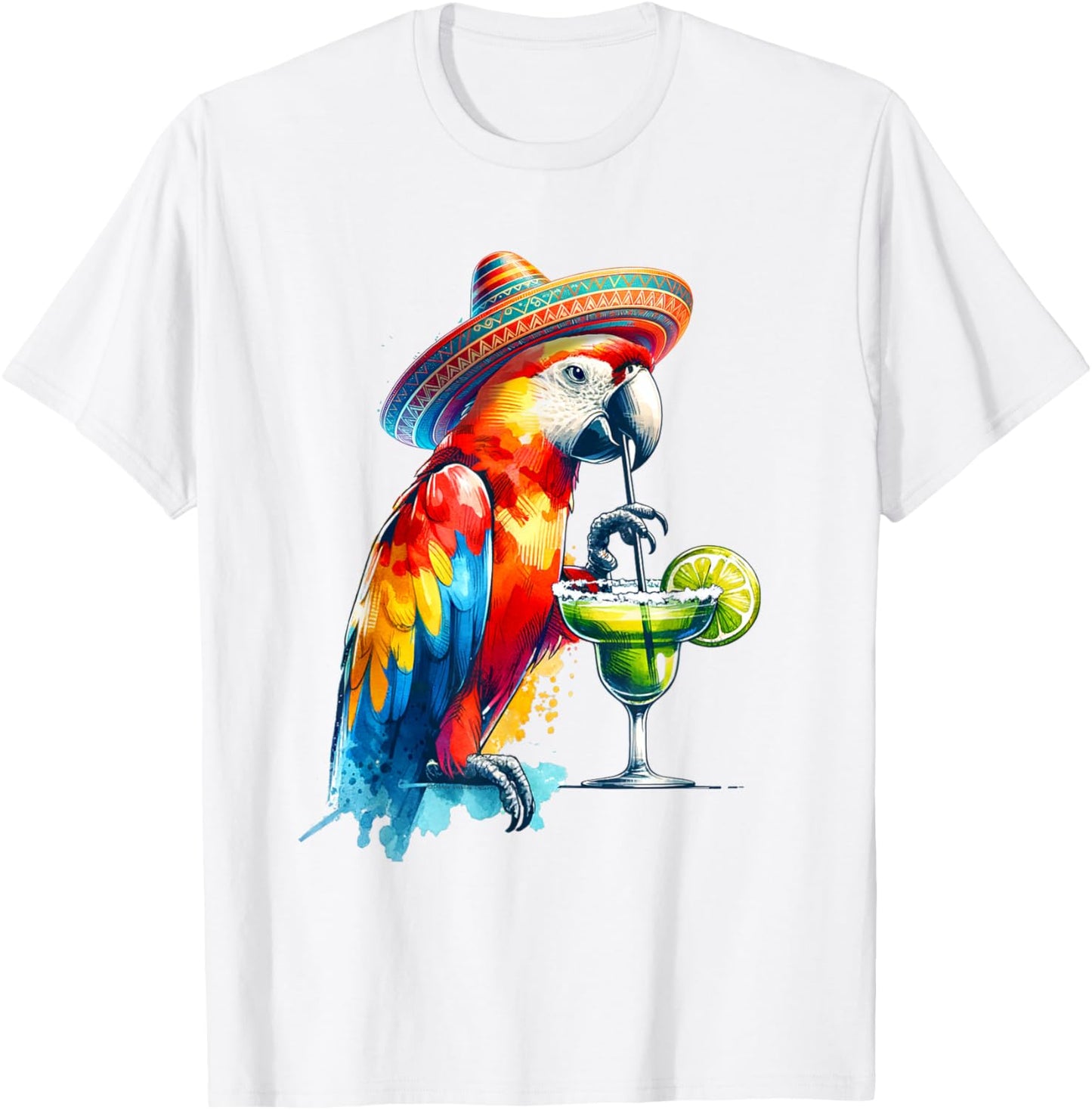 Cinco de Mayo Mexican Sombrero Parrot Drinking a Margarita T-Shirt - T-Shirt | White