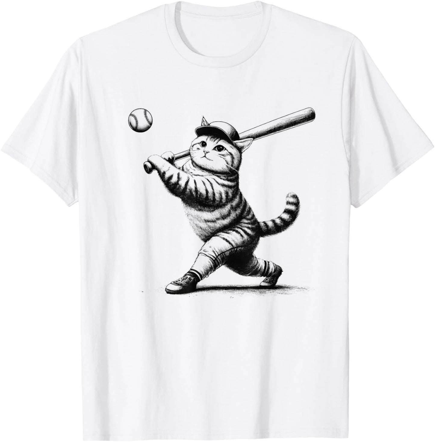 Cat Playing Baseball Kitten Lover Baseball Player Vintage T-Shirt - T-Shirt | White
