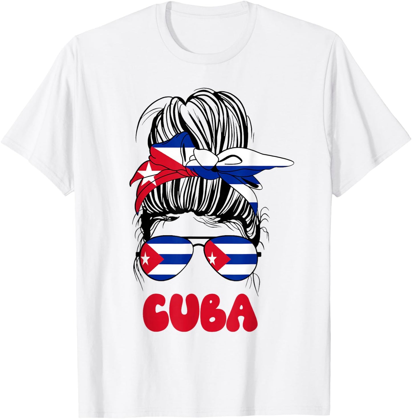 Cuban Women Messy Bun Proud Cuba Flag For Girls T-Shirt - T-Shirt | White