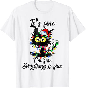 It's Fine I'm Fine Everything Is Fine Funny Cat Christmas T-Shirt - T-Shirt | White