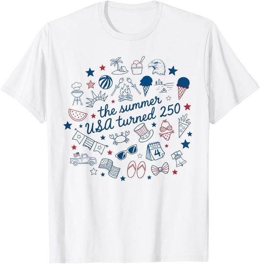 Retro The Summer USA Turned 250 America 250th Anniversary T-Shirt - T-Shirt | White