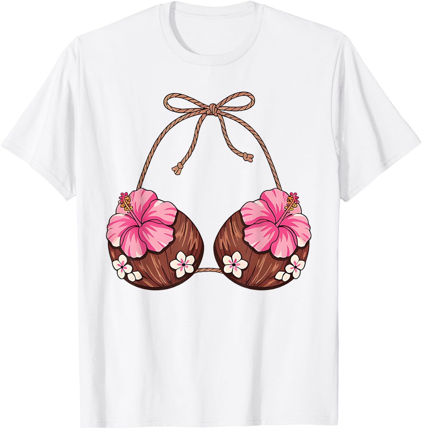 Coconut Bra Hawaiian Tropical Costume Luau Party Hawaii Girl T-Shirt - T-Shirt | White