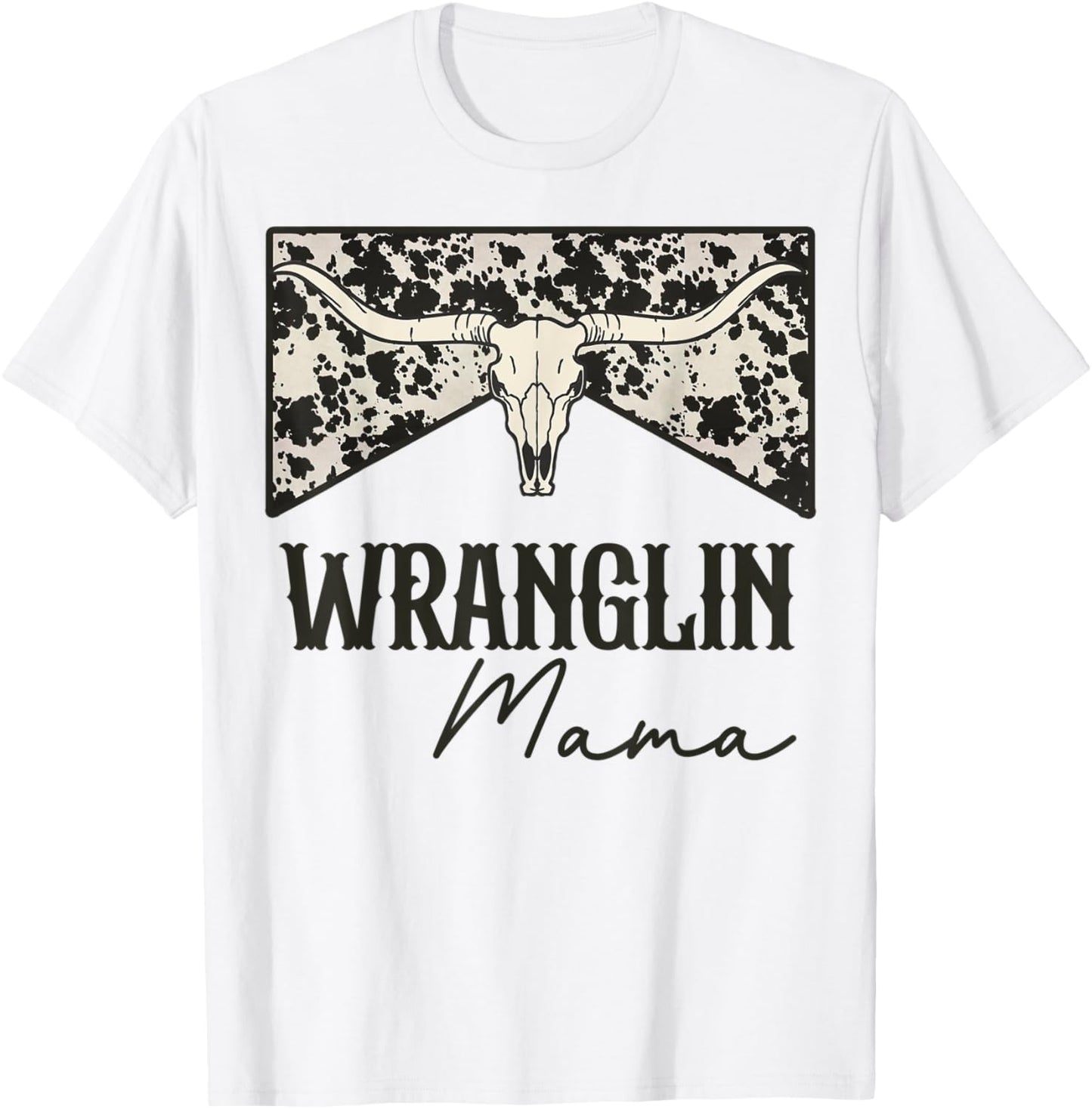 Wranglin Mama Retro Bull Skull Leopard Western Rodeo Country T-Shirt - T-Shirt | White