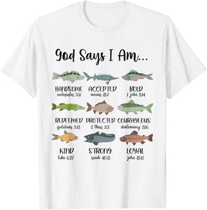 God Says I Am, Jesus And Fishing, Fish Christian Religious T-Shirt - T-Shirt | White