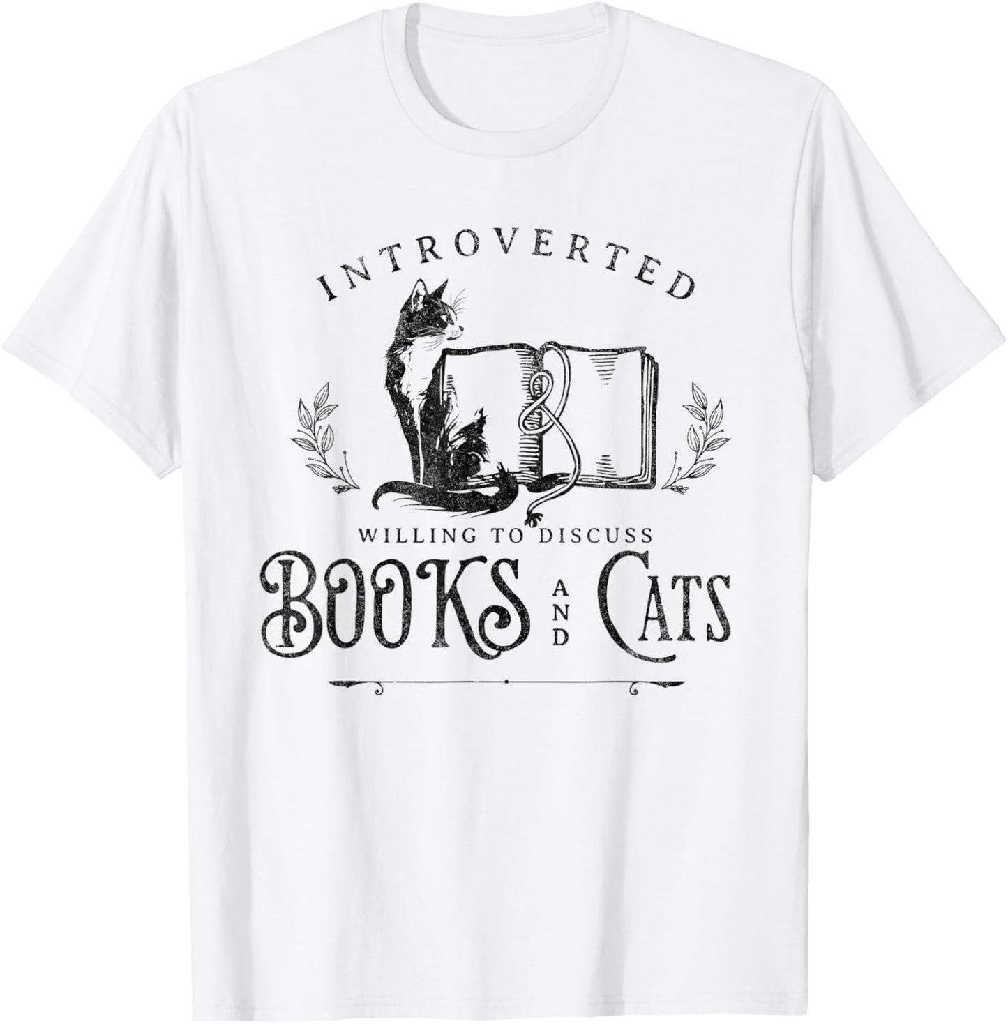 Introverted But Willing to discuss Cats and Books T-Shirt - T-Shirt | White