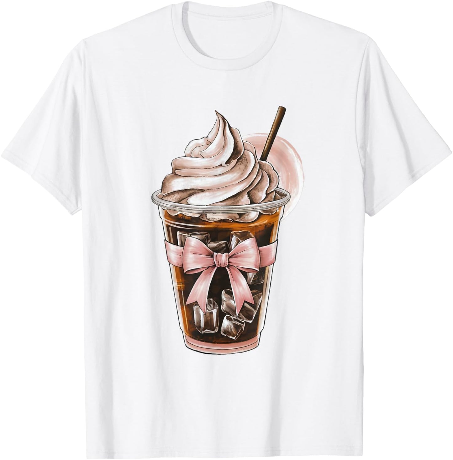 Cute Pink Bow Coquette Iced Coffee Lover Girl Aesthetic Mom T-Shirt - T-Shirt | White