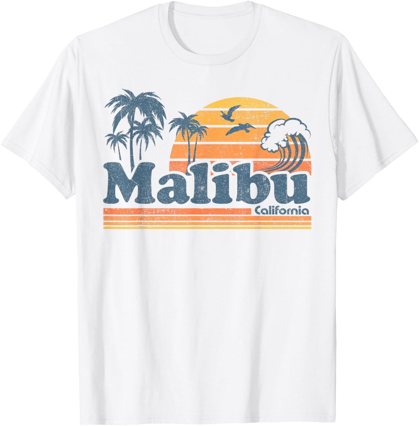 Malibu California Beach Vacation Cute Vintage Cali 70s Retro T-Shirt - T-Shirt | White