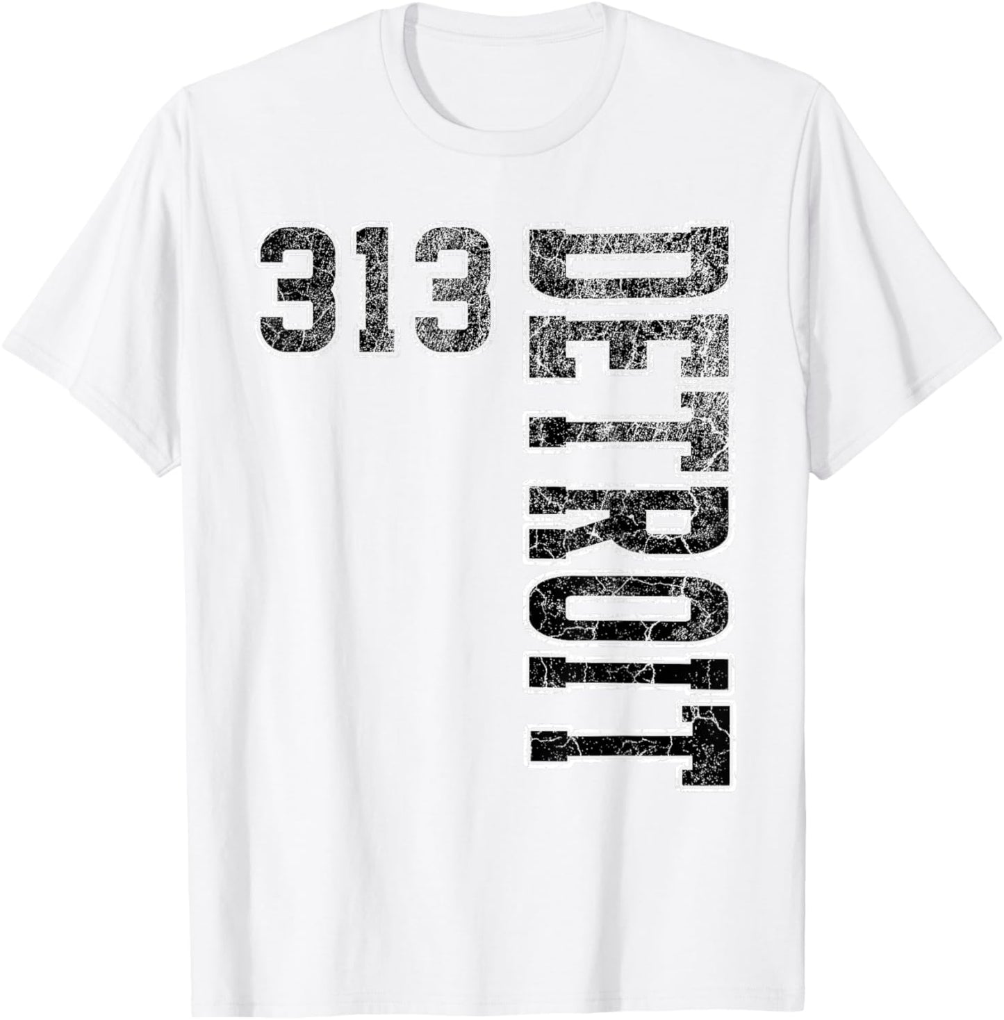 Detroit 313 Vintage Orange Black & White Vertical Text T-Shirt - T-Shirt | White