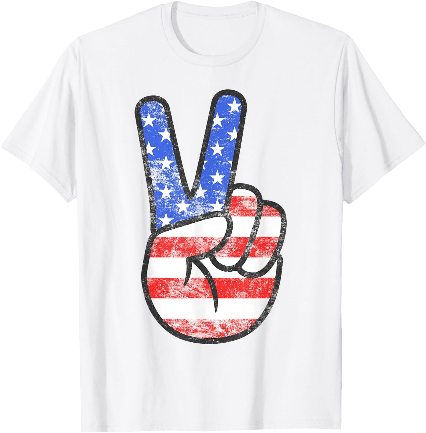 American Flag Peace Sign Hand Shirt USA 4th Fourth of July T-Shirt - T-Shirt | White