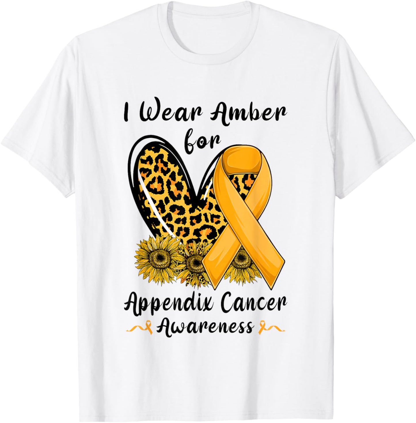 Leopard Heart I Wear Amber For Appendix Cancer Awareness T-Shirt - T-Shirt | White