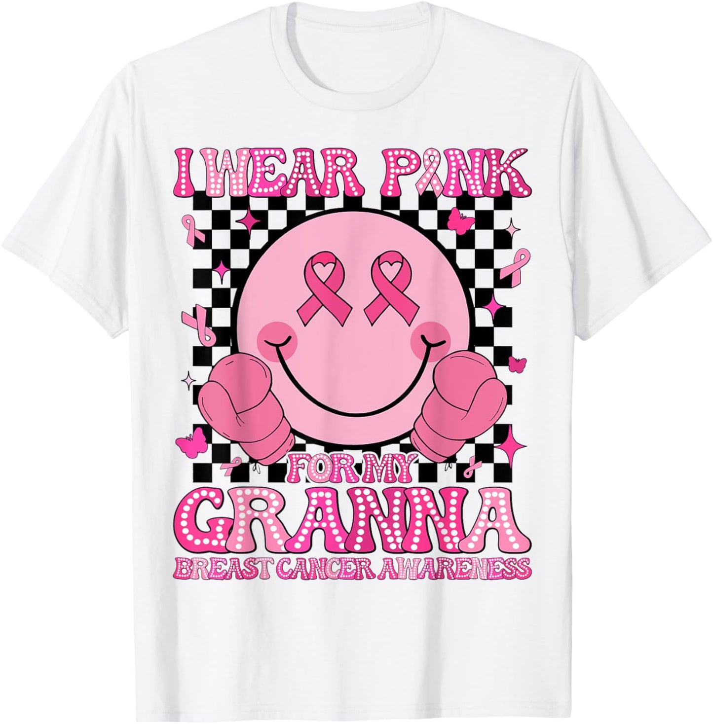 I Wear Pink For My Granna Breast Cancer Awareness Groovy T-Shirt - T-Shirt | White