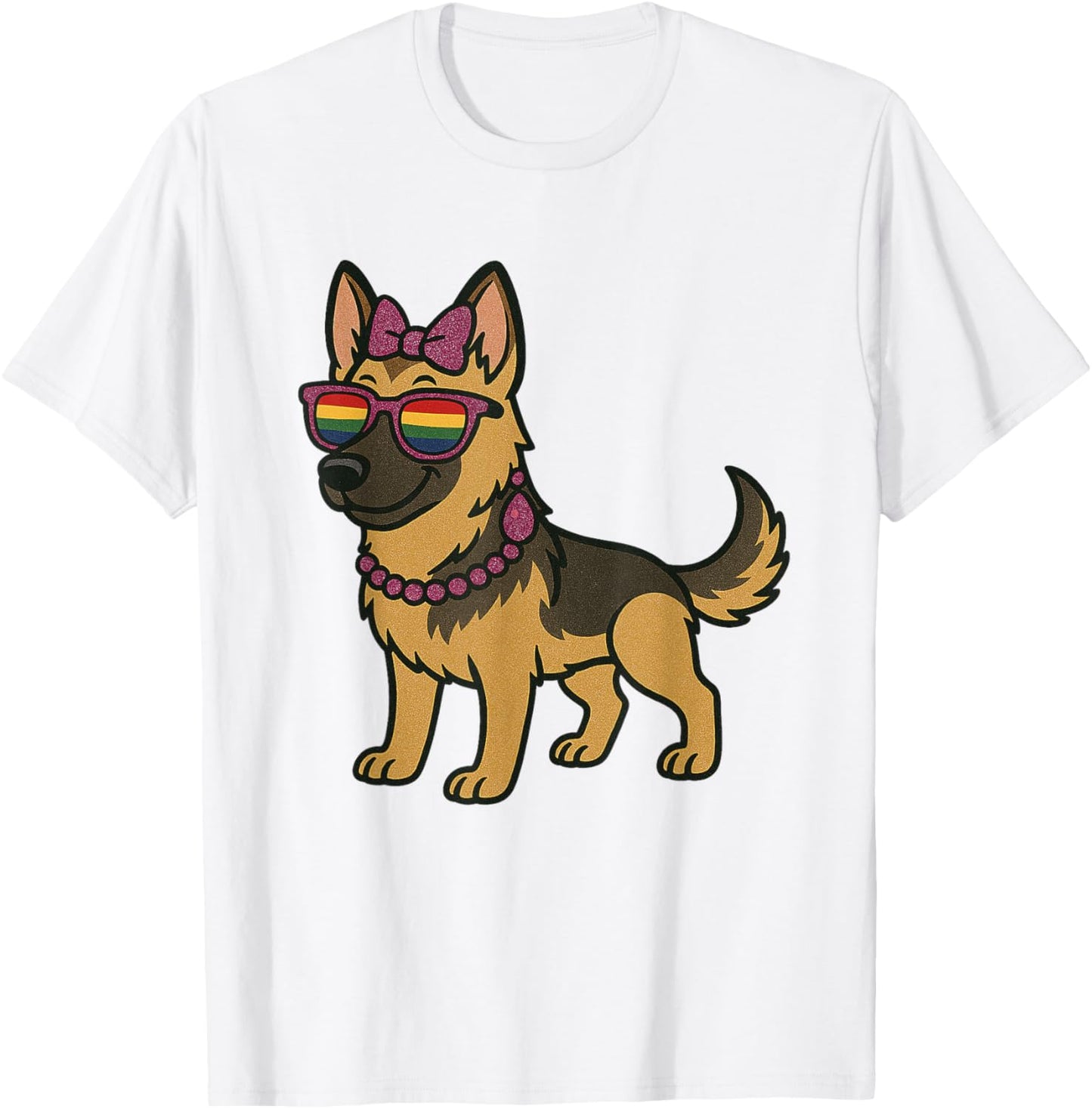 German Shepherd LGBTQ Pride Rainbow Glam Funny Dog Lovers T-Shirt - T-Shirt | White
