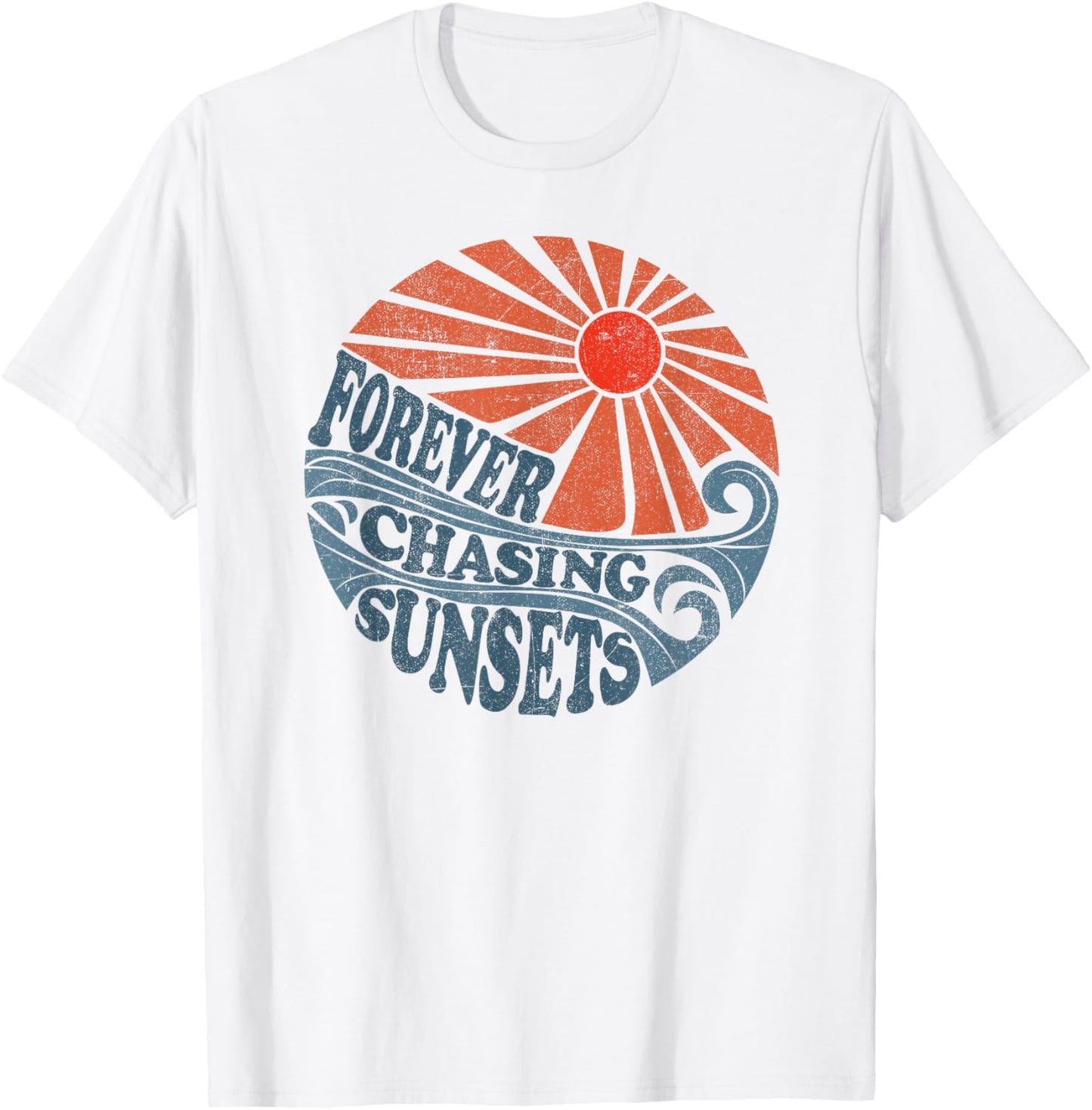 Vintage Forever Chasing Sunsets Retro 70's Beach Vacation T-Shirt - T-Shirt | White