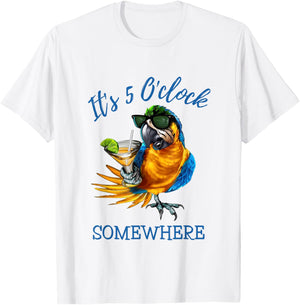 It's 5 O'clock Somewhere Drinking Parrot T-Shirt - T-Shirt | White