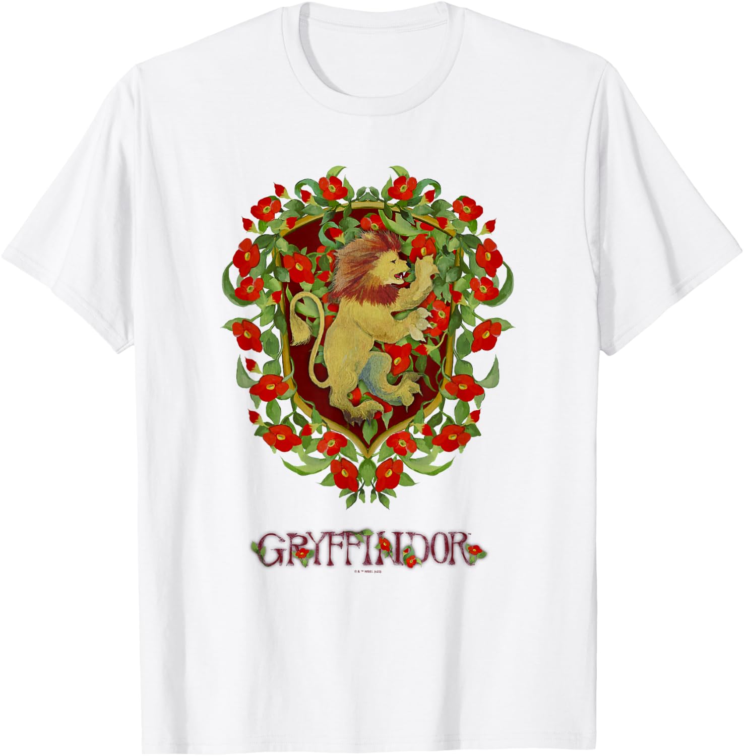 Harry Potter Floral Gryffindor Lion Watercolor T-Shirt - T-Shirt | White