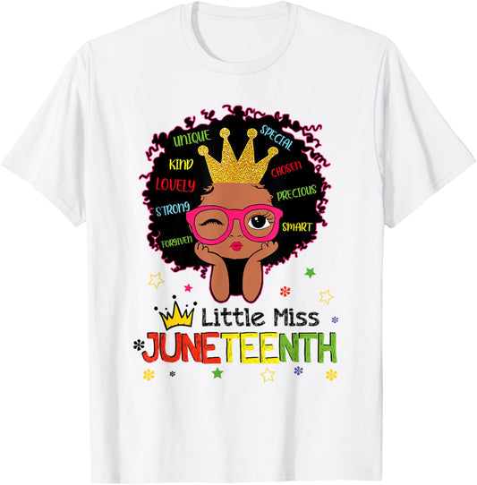 Little Miss Juneteenth Shirt Girl Toddler Black History Kids T-Shirt - T-Shirt | White