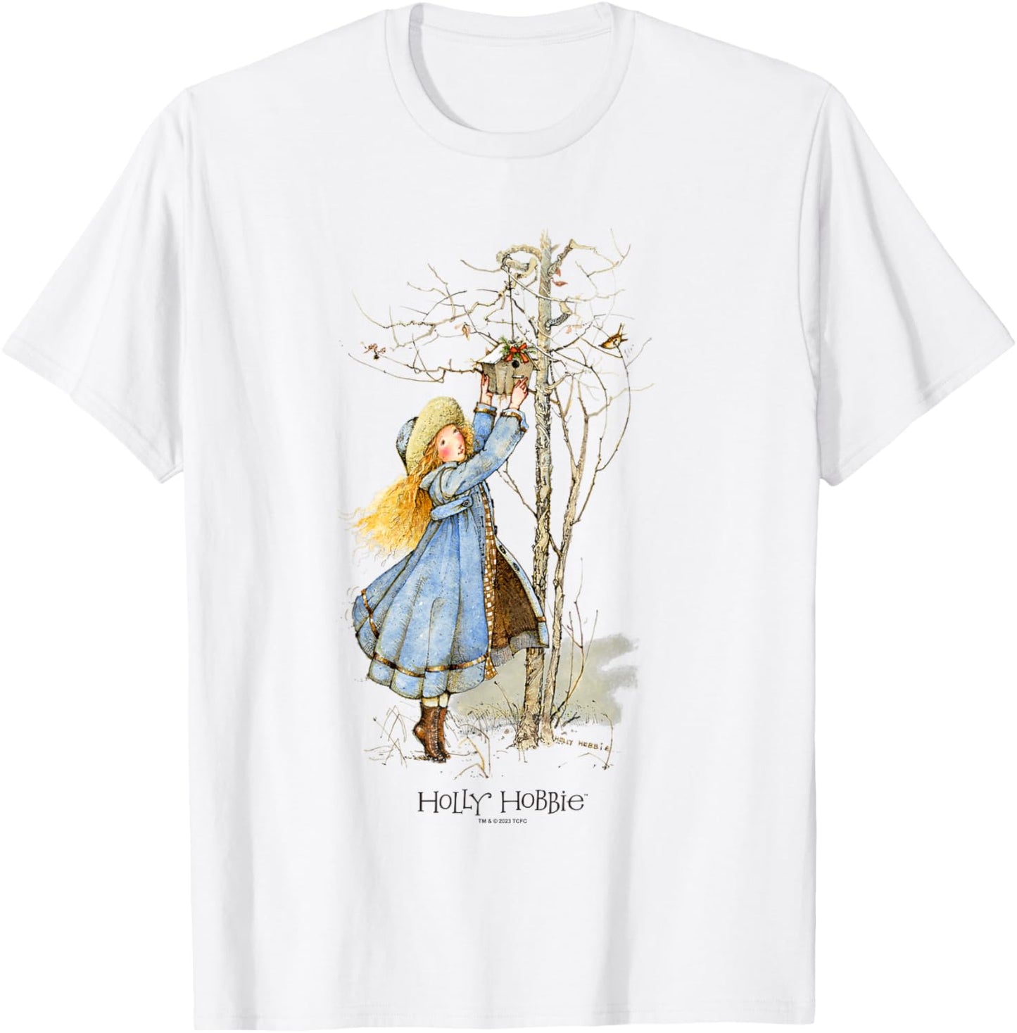 Holly Hobbie Vintage Christmas Birdhouse Sweet Winter Scene T-Shirt - T-Shirt | White