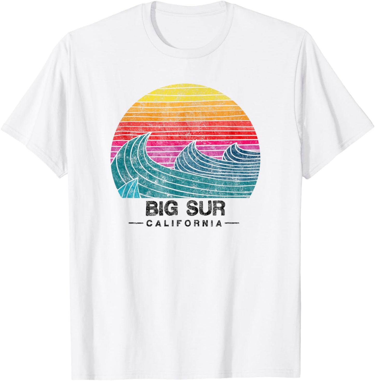 Big Sur Surfing Waves Beach Retro Cali Sunset Surf T-Shirt - T-Shirt | White