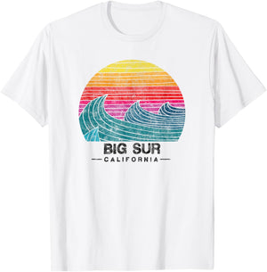 Big Sur Surfing Waves Beach Retro Cali Sunset Surf T-Shirt - T-Shirt | White