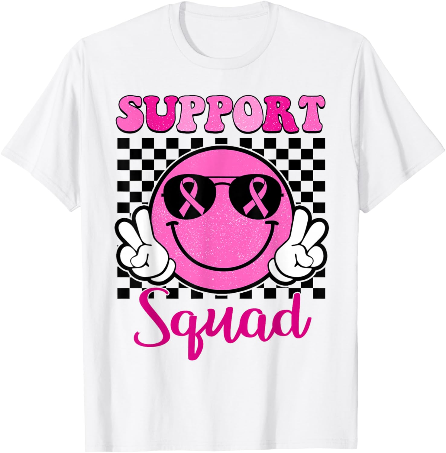 Groovy Breast Cancer Awareness Men Women Kids Support Squad T-Shirt - T-Shirt | White