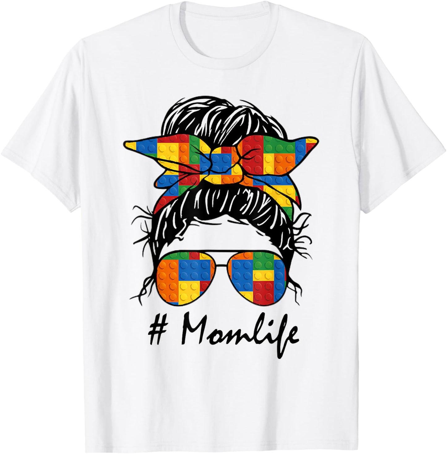 Building Block Messy Bun Mom Life Master Builder Mothers Day T-Shirt - T-Shirt | White