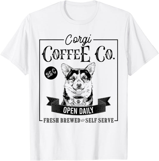 Retro Pembroke Welsh Corgi Coffee Funny Dog Mom Coffee Lover T-Shirt - T-Shirt | White