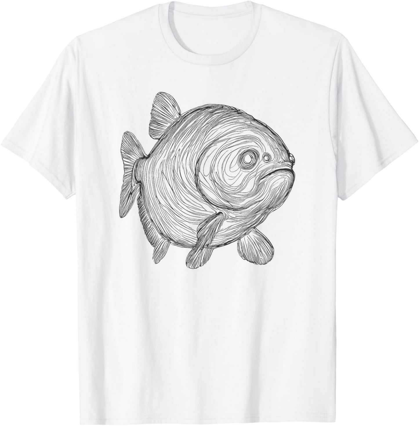 Line Art Piranha Piranhas T-Shirt - T-Shirt | White