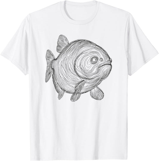 Line Art Piranha Piranhas T-Shirt - T-Shirt | White