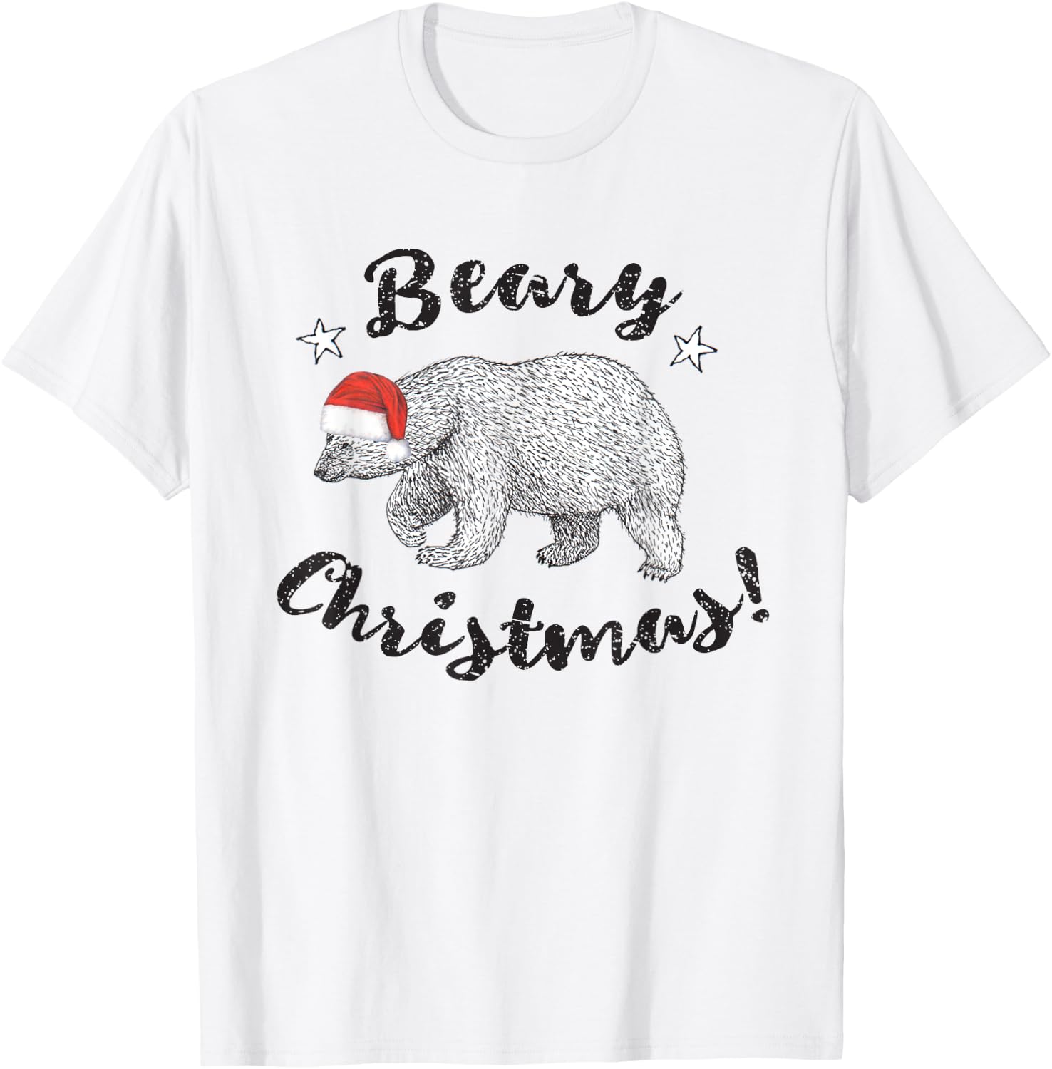 Beary Christmas Cute Polar Bear In Santa Hat T-Shirt - T-Shirt | White
