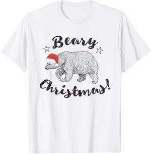 Beary Christmas Cute Polar Bear In Santa Hat T-Shirt - T-Shirt | White