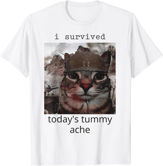 I survived today's tummy ache Cat T-Shirt - T-Shirt | White
