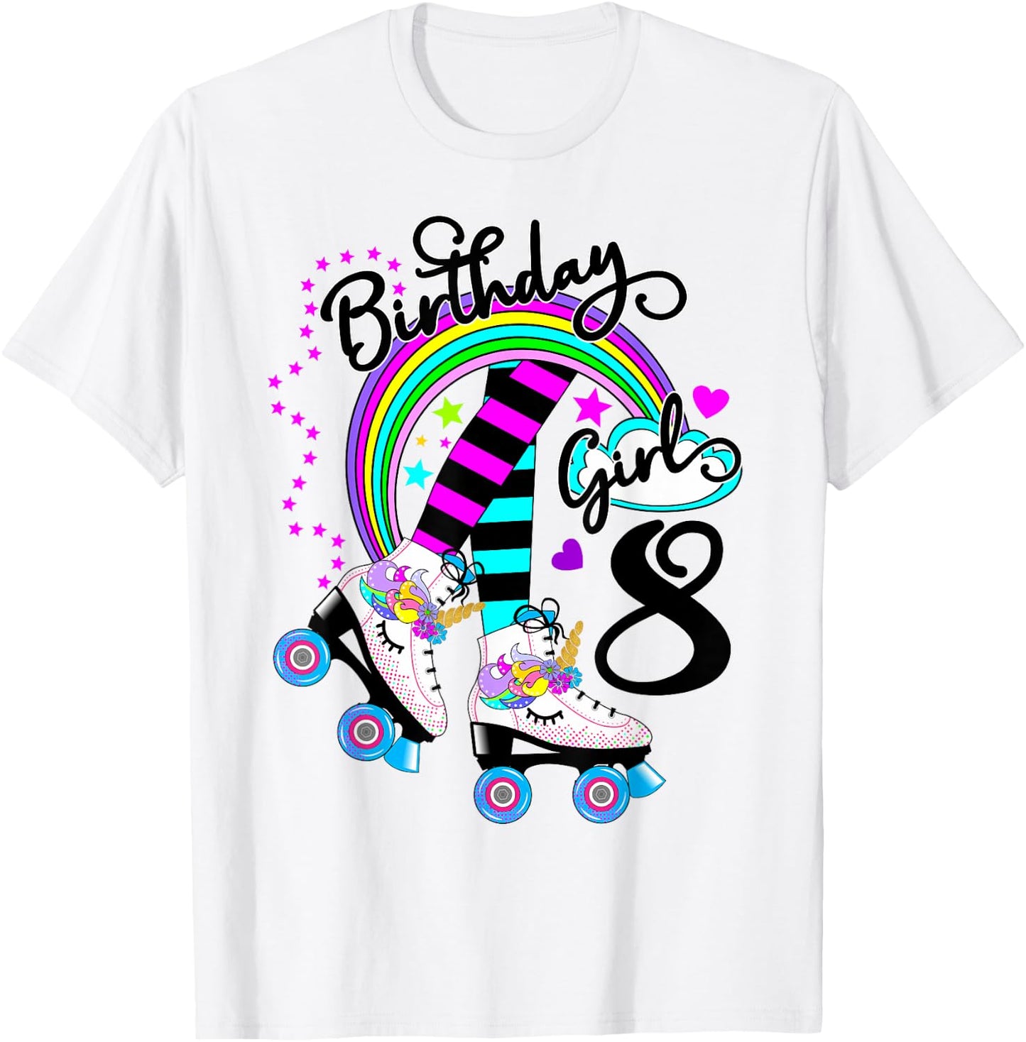 8th Unicorn Roller Skate Birthday Party for Girls T-Shirt - T-Shirt | White