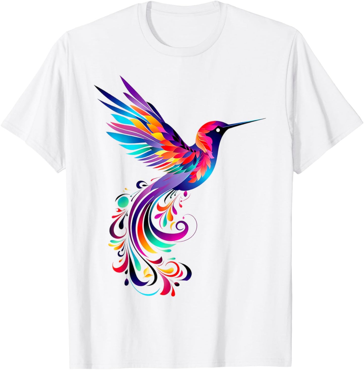 Hummingbird Colorful Motif Animal Abstract Art Hummingbird T-Shirt - T-Shirt | White