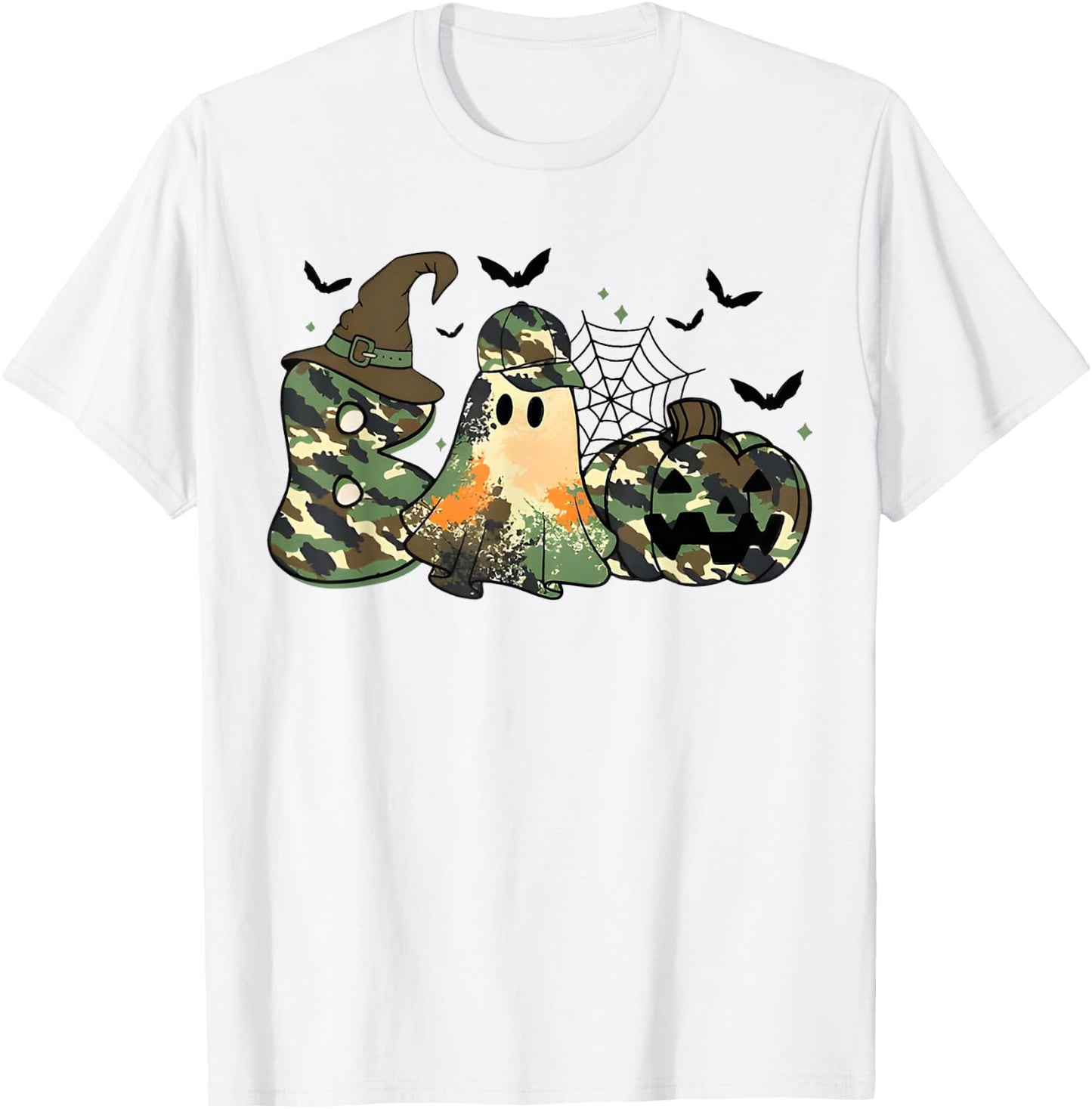 Retro Camo Boo Ghost Coquette Camouflage Ghost Halloween T-Shirt - T-Shirt | White
