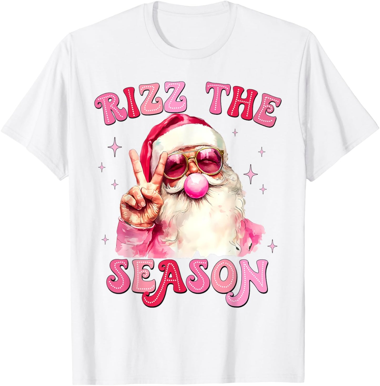 Rizz The Season Santa Pink Bubble Gum Rizzmas Christmas Kids T-Shirt - T-Shirt | White