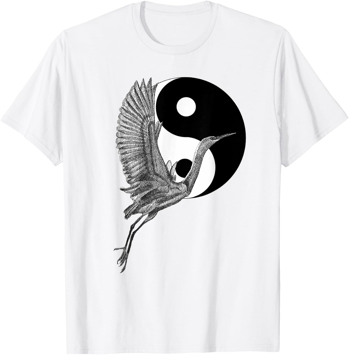 Tai Chi White Crane Yin Yang Qi Gong Illustration T-Shirt - T-Shirt | White